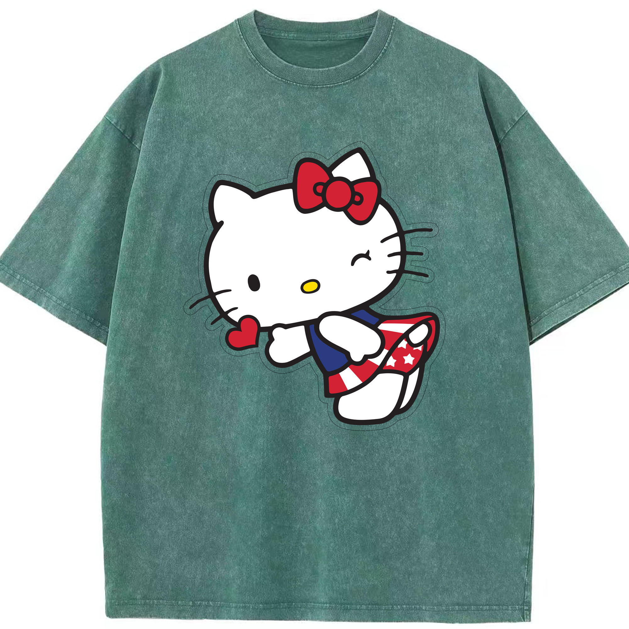 （画像用） Hello Kitty ハローキティ 綿100% ヴィンテージ風 半袖Tシャツ（フロントプリント）